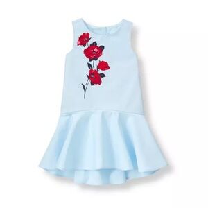 Janie and Jack 
True Sky Poppy Dress  Girl size 3 blue & red 100 cotton Ottoman
